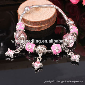 Yiwu Jóias 925 Sliver European Charm Pulseira, DIY Crystal Bead Pulseira, Vidro Charm contas para fazer jóias